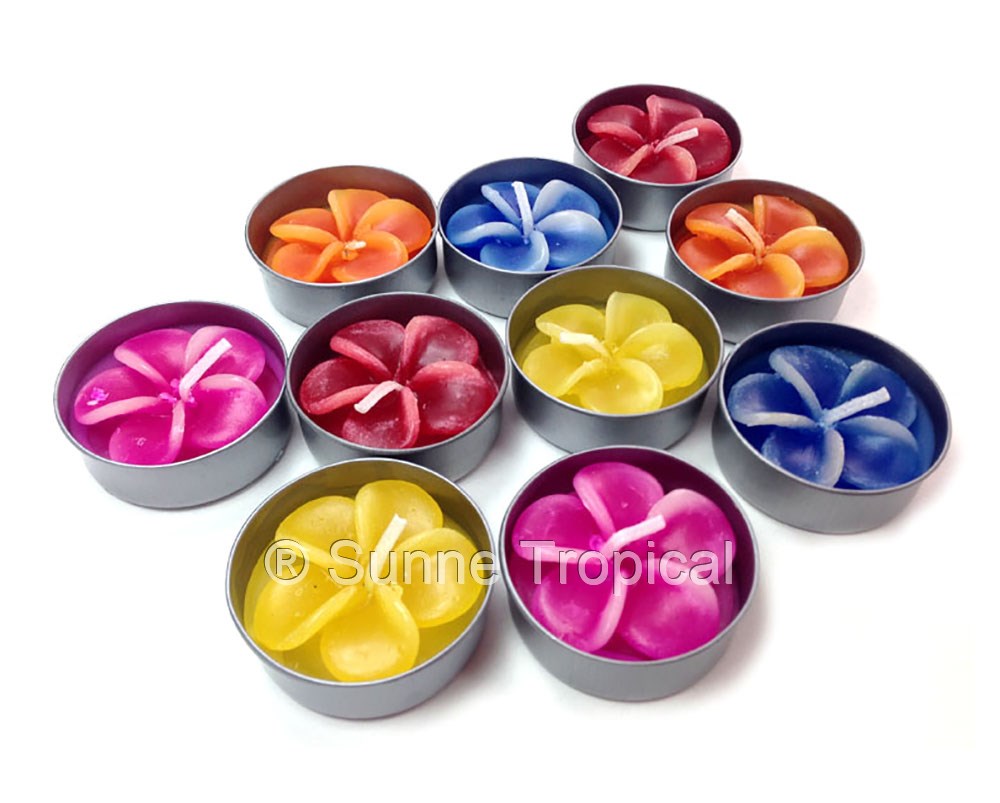 Plumeria Hawaiian Flower Set of 10 Tealight Candles (Multi-Color)
