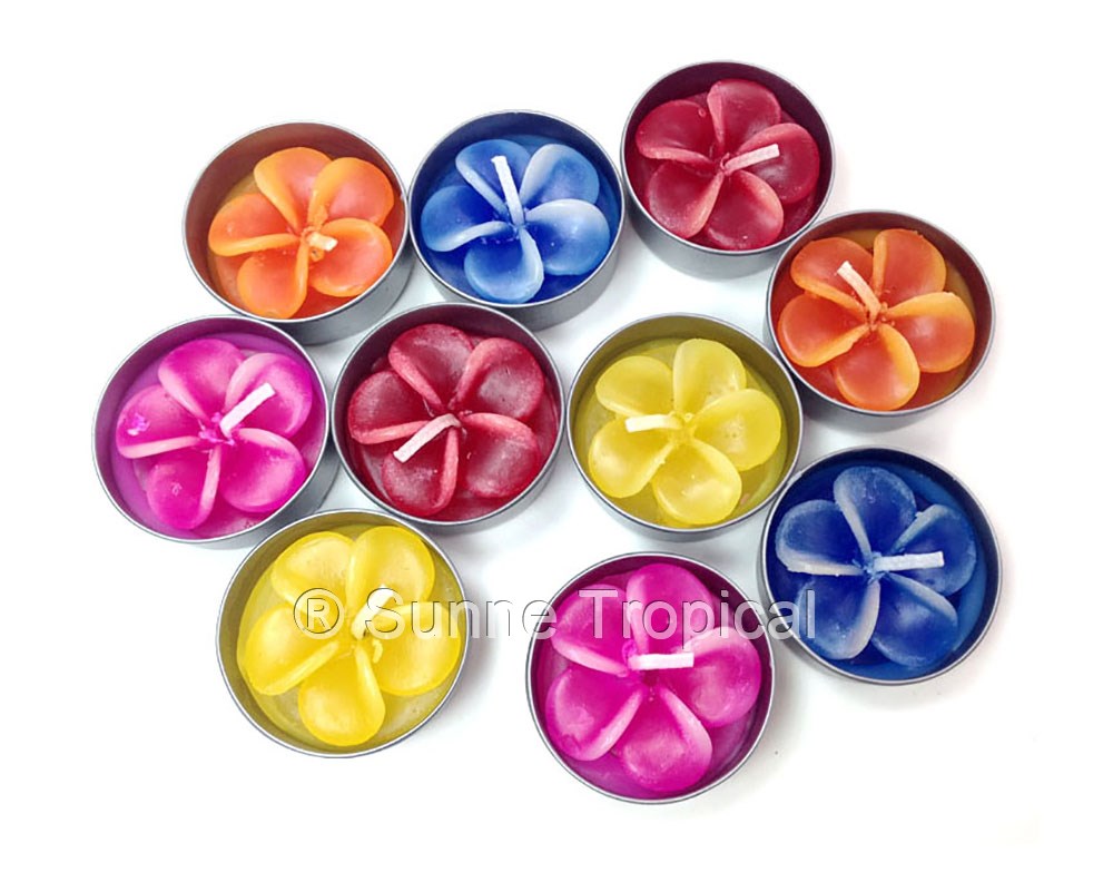 Plumeria Hawaiian Flower Set of 10 Tealight Candles (Multi-Color)