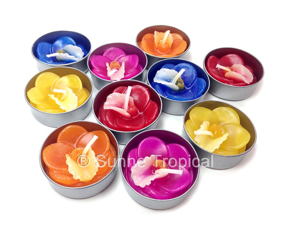 Orchid Vanda Flower Set of 10 Tealight Candles (Orange)