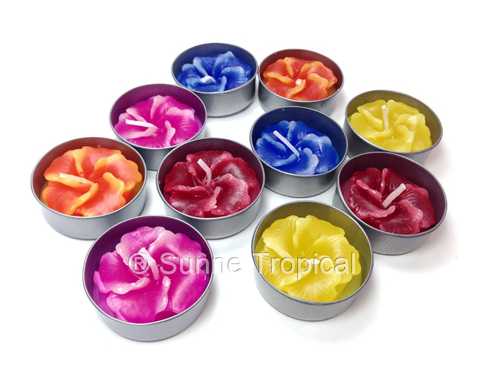 Hibiscus Hawaiian Flower Set of 10 Tealight Candles (Blue)