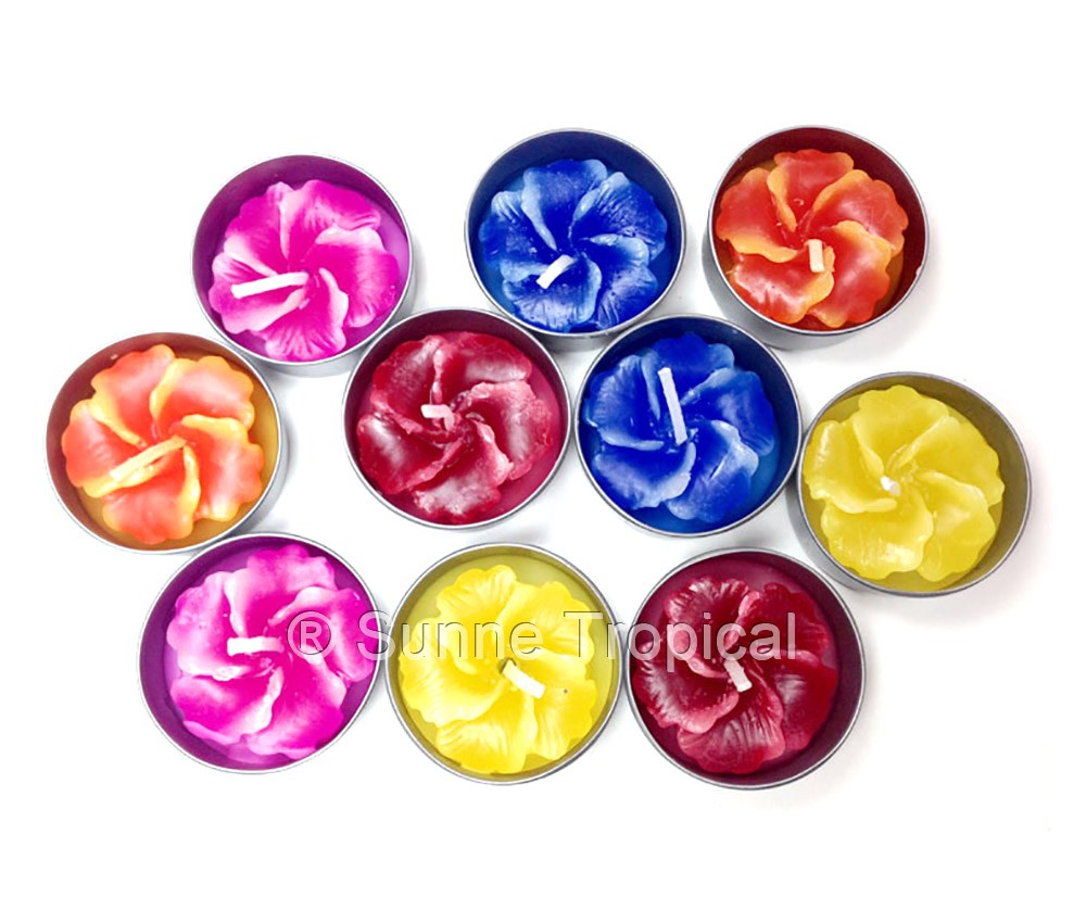 Hibiscus Hawaiian Flower Set of 10 Tealight Candles (Blue)