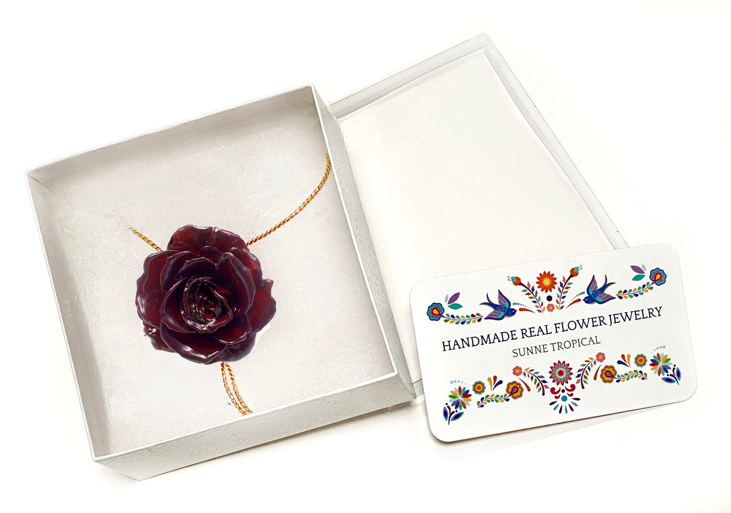 Mini Rose Mini 1.5-2.25 inch Pendant Necklace 18 inch Gold Plated 24K (Red Plum)