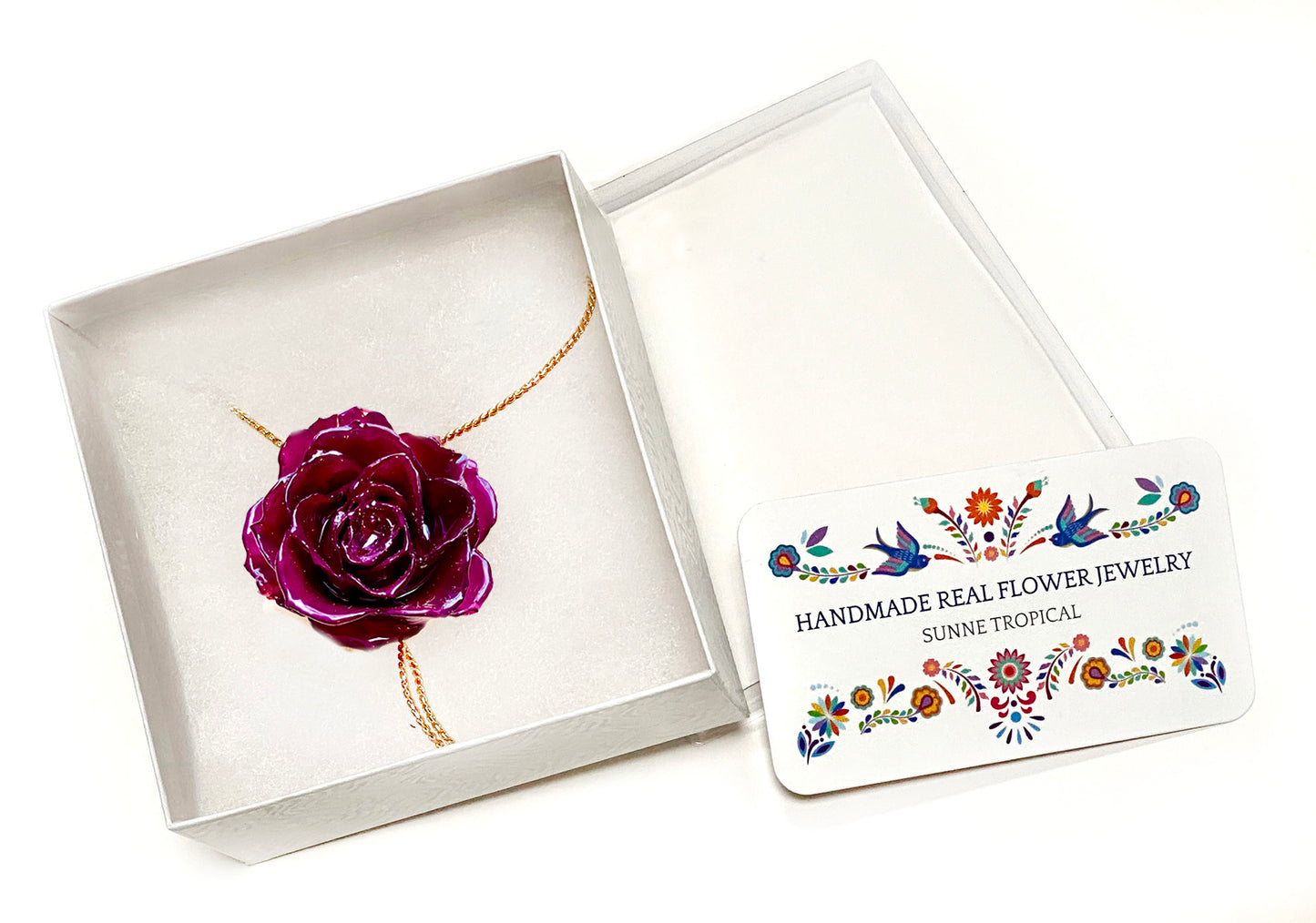 Mini Rose Mini 1.5-2.25 inch Pendant Necklace 18 inch Gold Plated 24K (Purple)