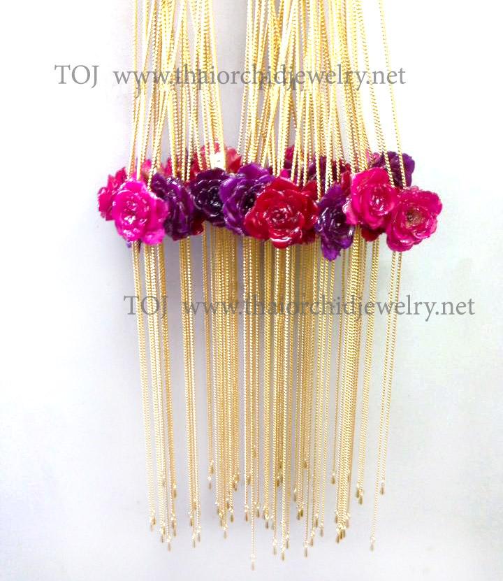 Mini Rose Mini 1.5-2.25 inch Pendant Necklace 18 inch Gold Plated 24K (Purple)