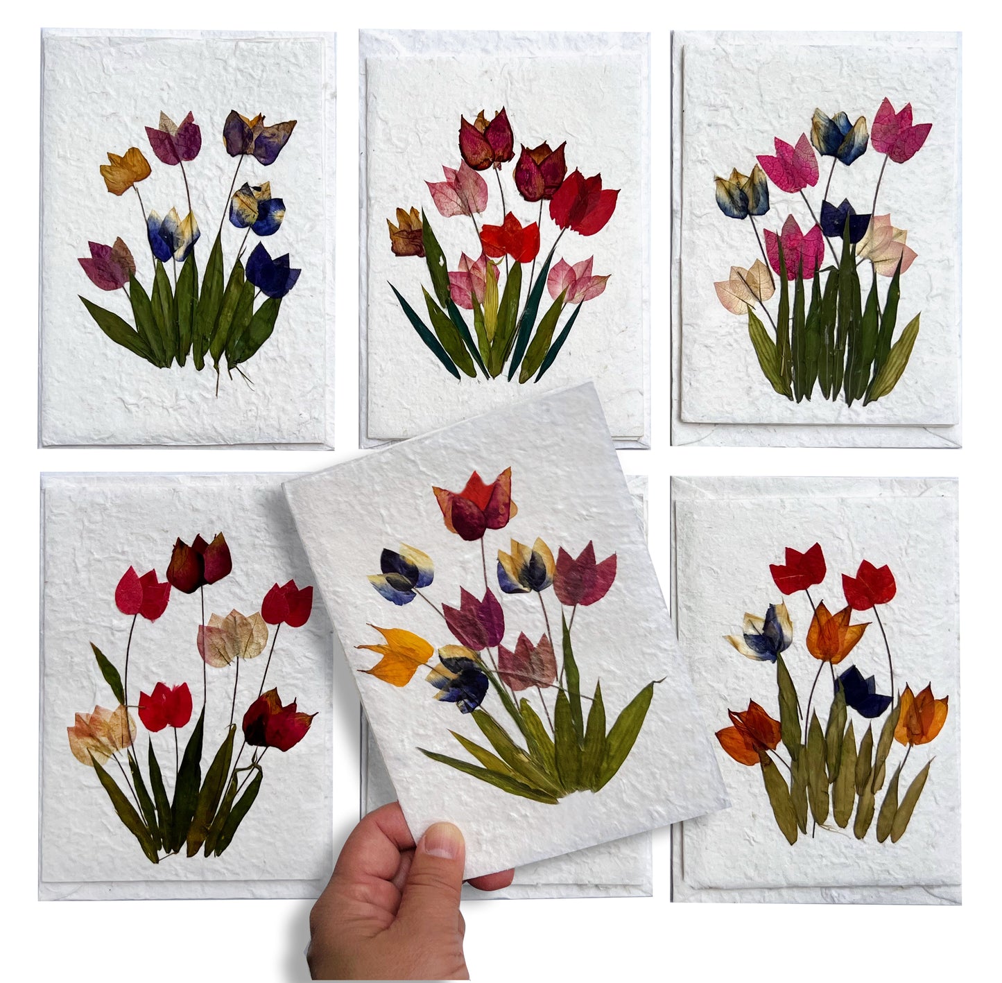 Handmade Mulberry Paper Greeting Card 5x7 Inch Random Pack (3 TULIP Garden)