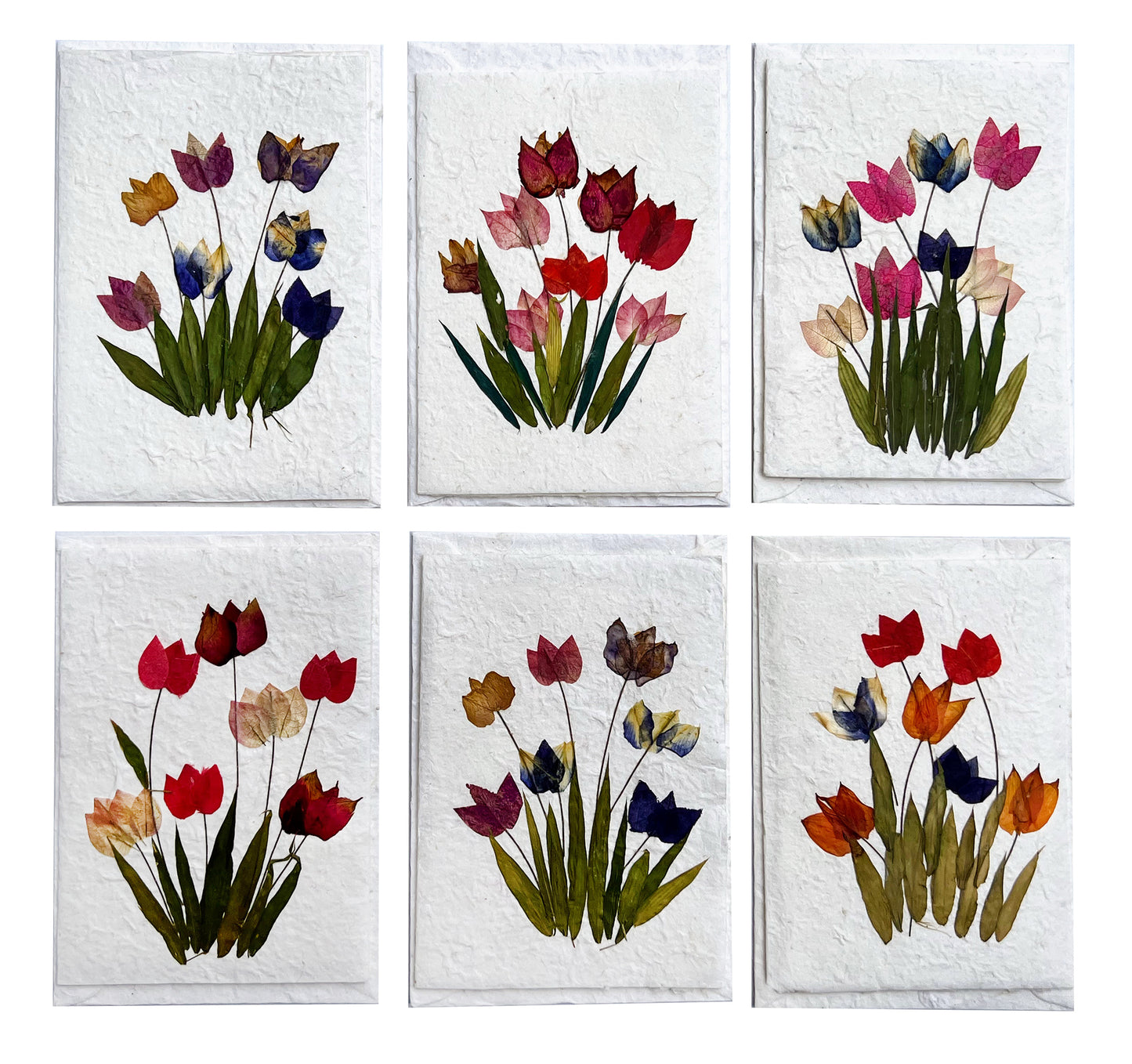 Handmade Mulberry Paper Greeting Card 5x7 Inch Random Pack (3 TULIP Garden)