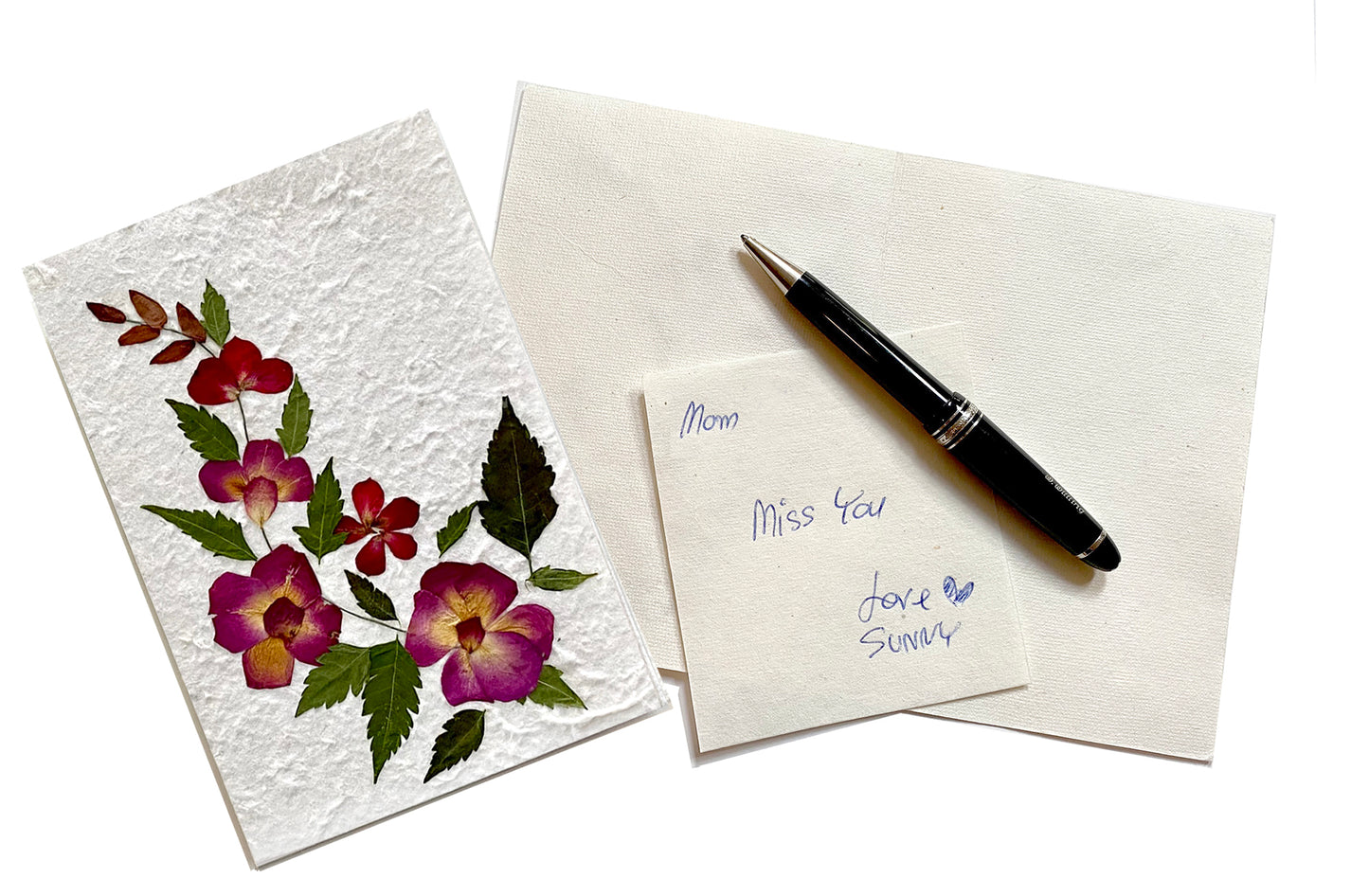 Handmade Mulberry Paper Greeting Card 5x7 Inch Random Pack (3 Rose Petal)