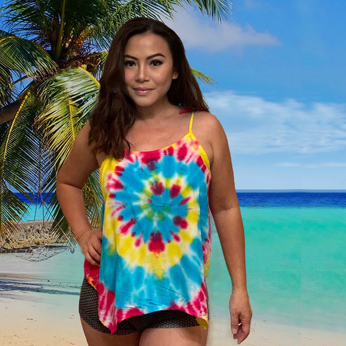 Cami Camisole Teen & Women, One Size Free Size Fit 0 to 8, Handmade Tie Dyed - Rainbow Reggae