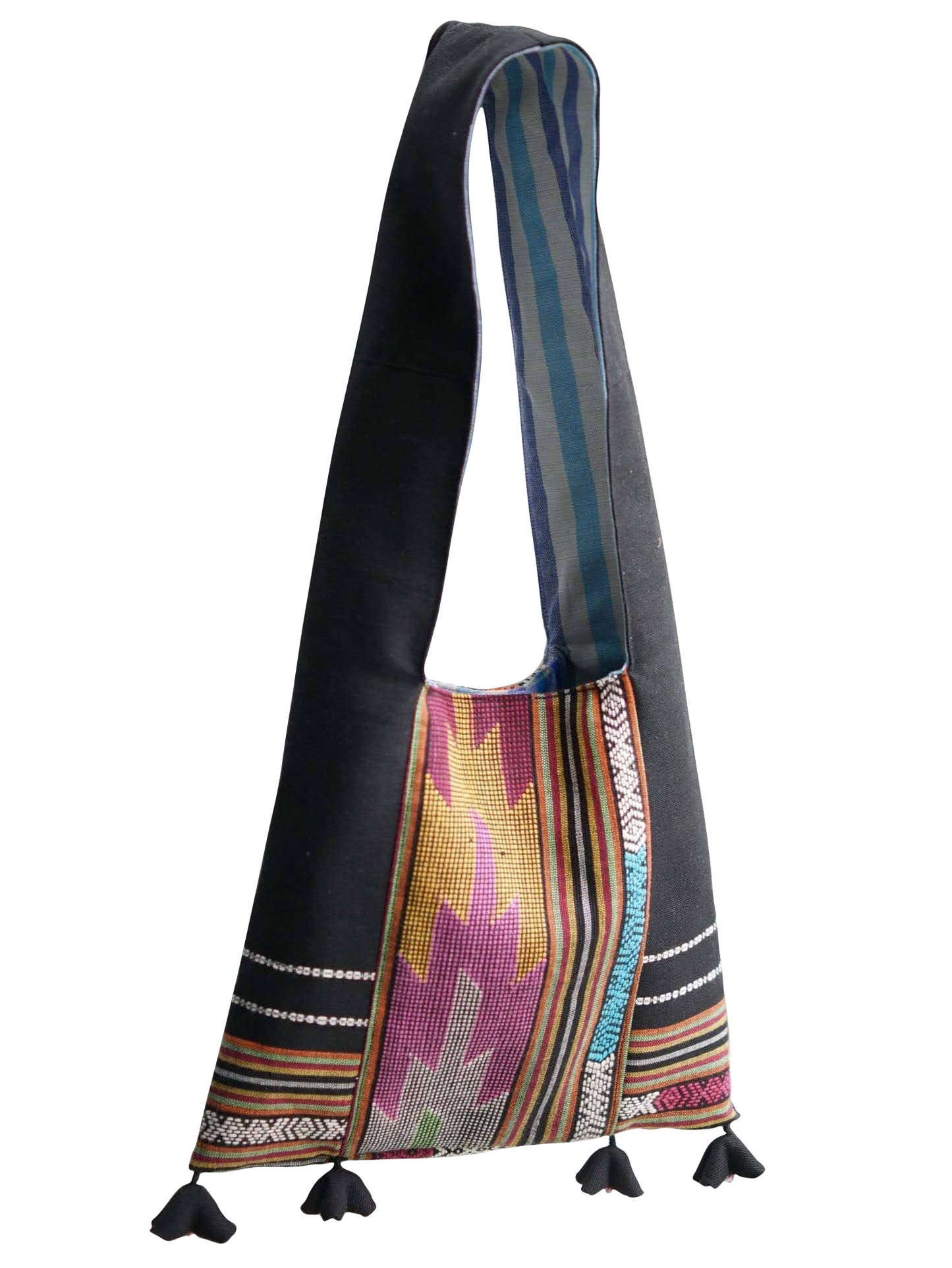 Handwoven Hand-dyed Handmade ETHNICS MINI shoulder bag tote bag Sunne Tropical - BLACK