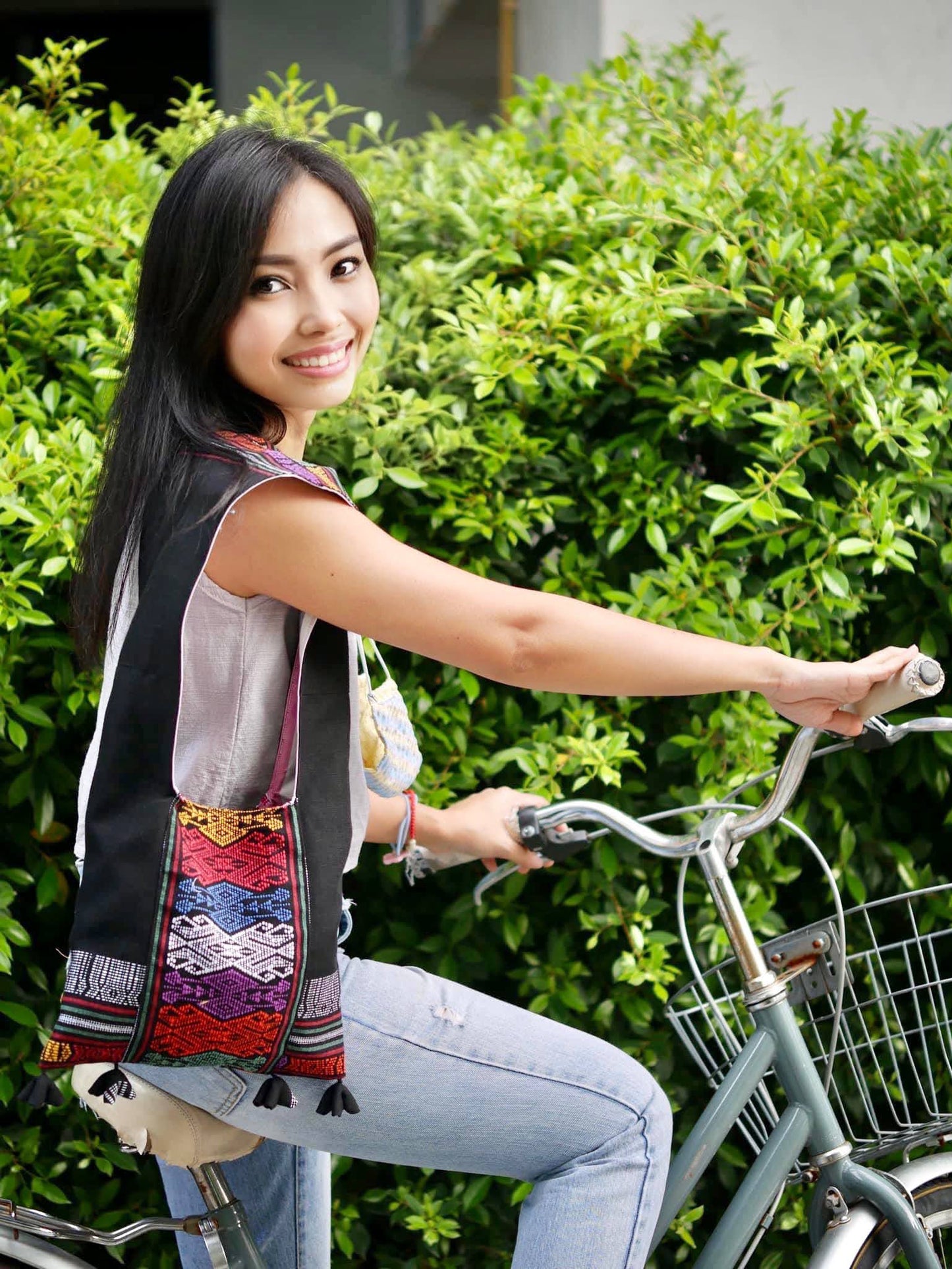 Handwoven Hand-dyed Handmade ETHNICS MINI shoulder bag tote bag Sunne Tropical - SMOKEY GREY