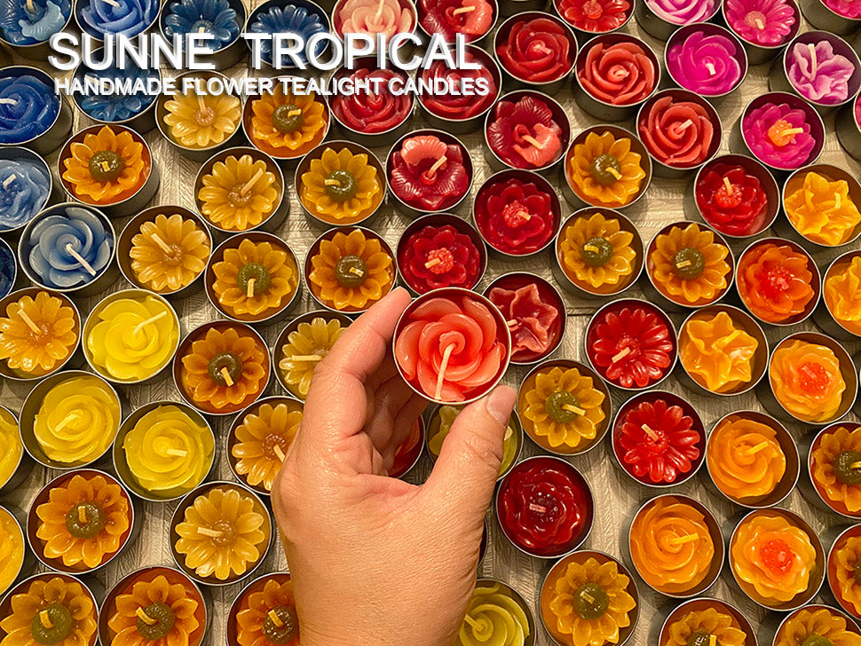 Plumeria Hawaiian Flower Set of 10 Tealight Candles (Multi-Color)