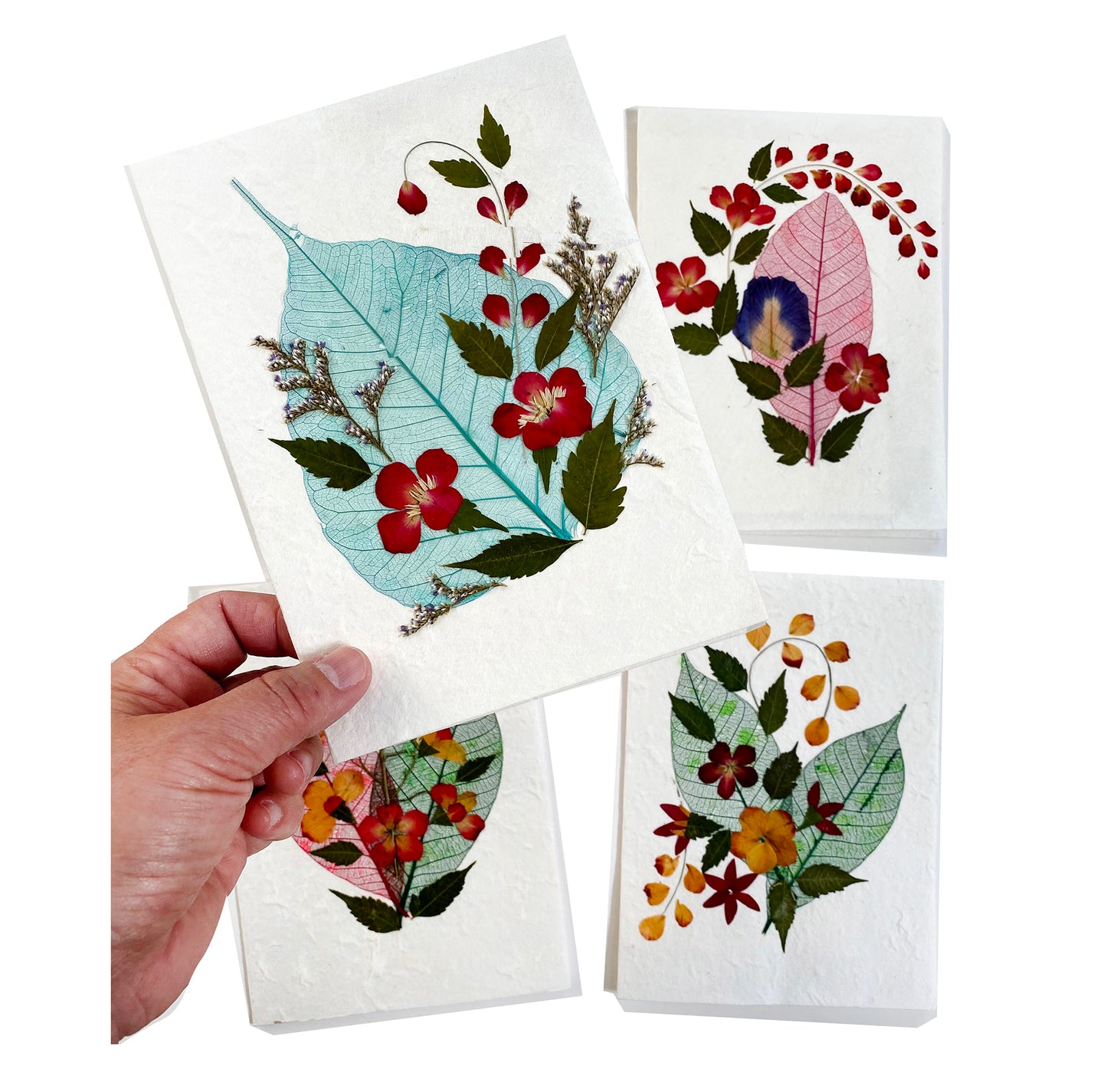 Handmade Mulberry Paper Greeting Card 5x7 Inch Random Pack (3 Bodhi Leaf)