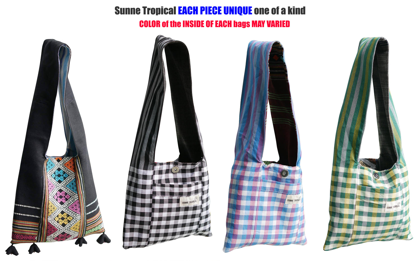 Handwoven Hand-dyed Handmade ETHNICS MINI shoulder bag tote bag Sunne Tropical - BLACK