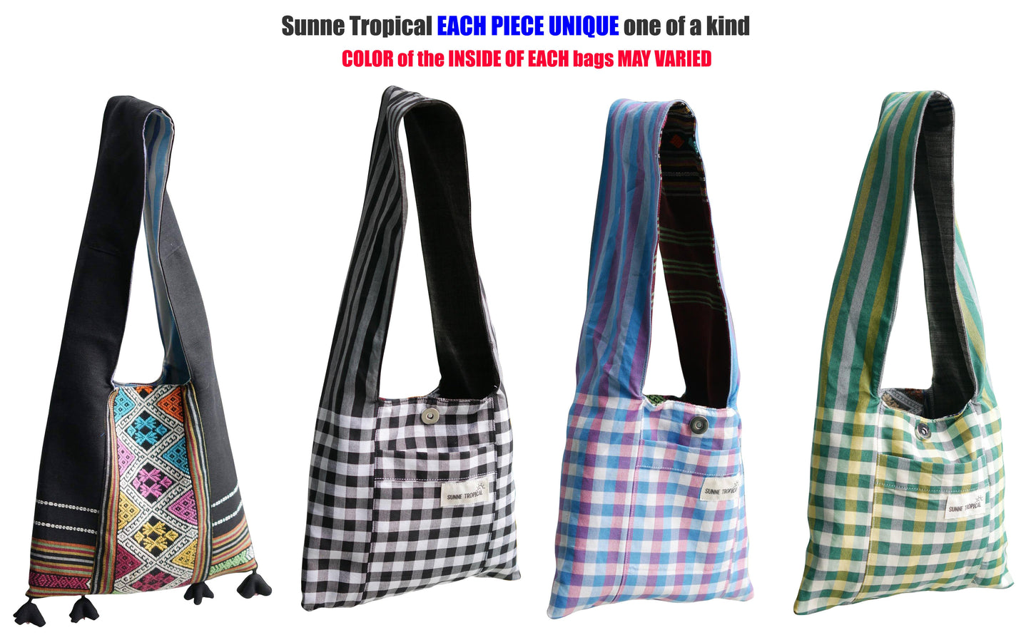 Handwoven Hand-dyed (1) Handmade PRAE-WA MINI shoulder bag tote bag Sunne Tropical - BLACK