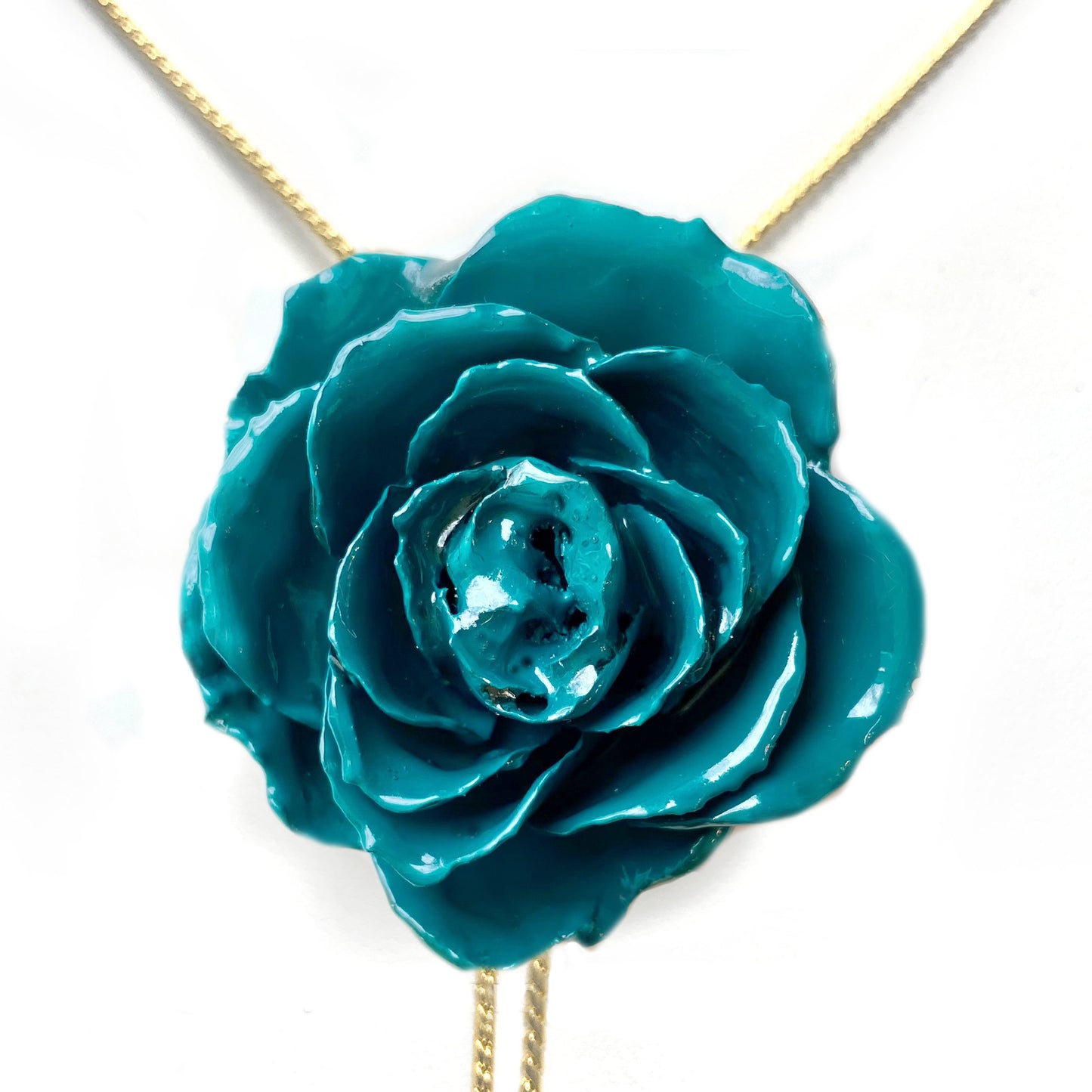Mini Rose Mini 1.5-2.25 inch Pendant Necklace 18 inch Gold Plated 24K (Turquoise)
