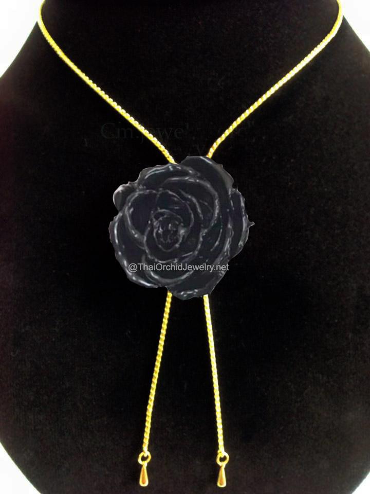 Mini Rose Mini 1.5-2.25 inch Pendant Necklace 18 inch Gold Plated 24K (Black)