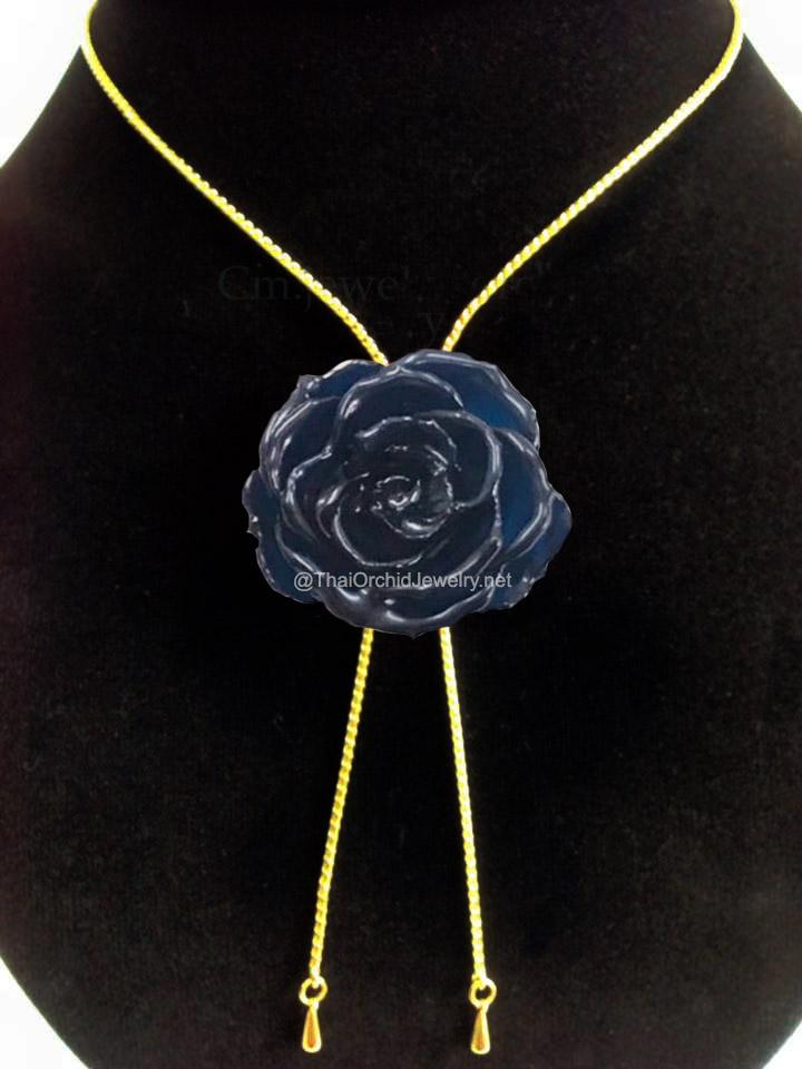 Mini Rose Mini 1.5-2.25 inch Pendant Necklace 18 inch Gold Plated 24K (Indigo Blue)