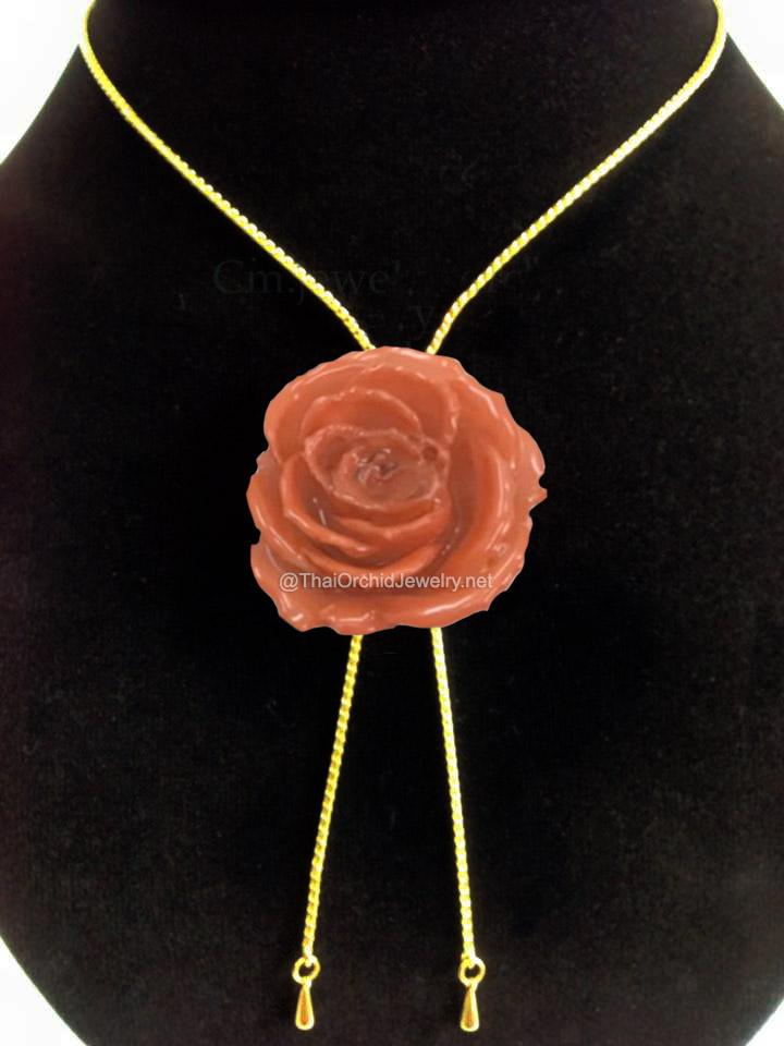Mini Rose Mini 1.5-2.25 inch Pendant Necklace 18 inch Gold Plated 24K (Orange)