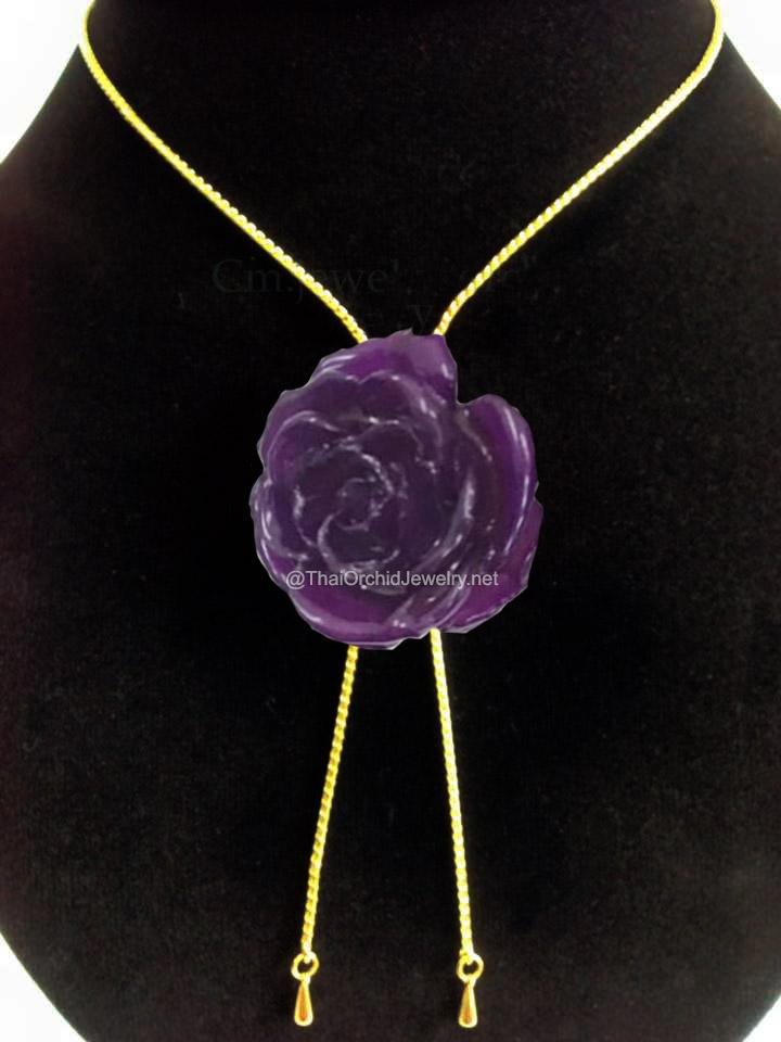 Mini Rose Mini 1.5-2.25 inch Pendant Necklace 18 inch Gold Plated 24K (Purple)