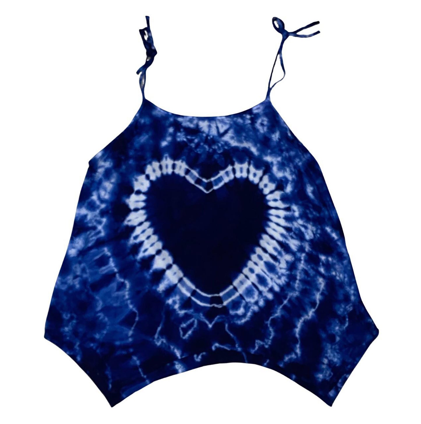 Cami Camisole Teen & Women, One Size Free Size Fit 0 to 8, Handmade Tie Dyed - Indigo Blue Heart