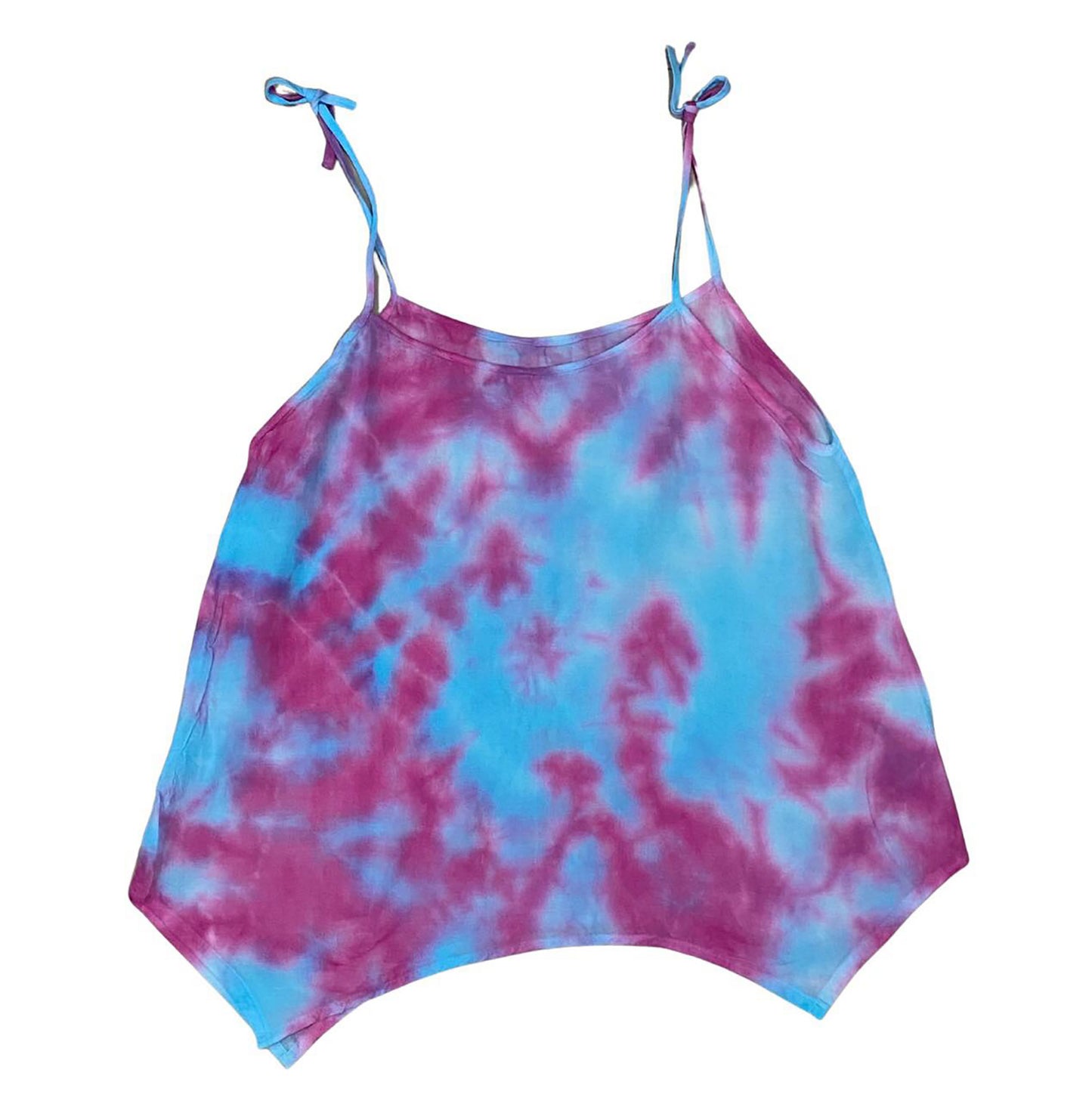Cami Camisole Teen & Women, One Size Free Size Fit 0 to 8, Handmade Tie Dyed - Pink Blue Marble