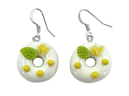 Handmade Doughnut Earrings Food Miniature Donut Earring in RANDOM COLOR Giftbox - White Lemon