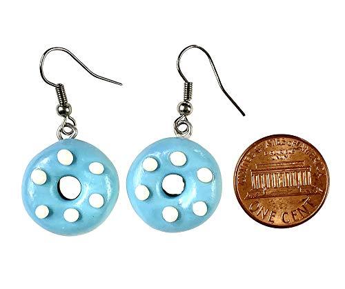 Handmade Doughnut Earrings Food Miniature Donut Earring in RANDOM COLOR Giftbox - Blue polka dot