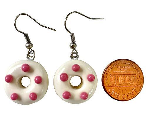 Handmade Doughnut Earrings Food Miniature Donut Earring in RANDOM COLOR Giftbox - White polka dot