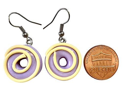Handmade Doughnut Earrings Food Miniature Donut Earring in RANDOM COLOR Giftbox - Purple Swirl