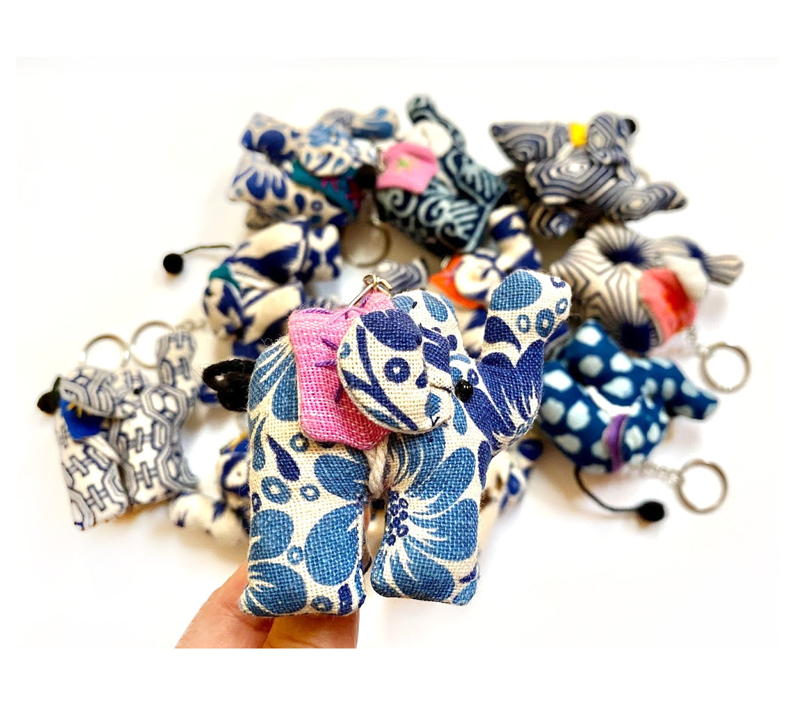 Natural Cotton INDIGO Upcycle Fabric Handmade Keychain Key Rings Bag Accessories Handmade Gift (Random Pack 4)