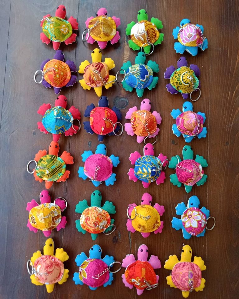 Turtle Tortoise Upcycle Fabric Handmade Keychain Key Rings Bag Accessories Handmade Gift (Random Pack 4)