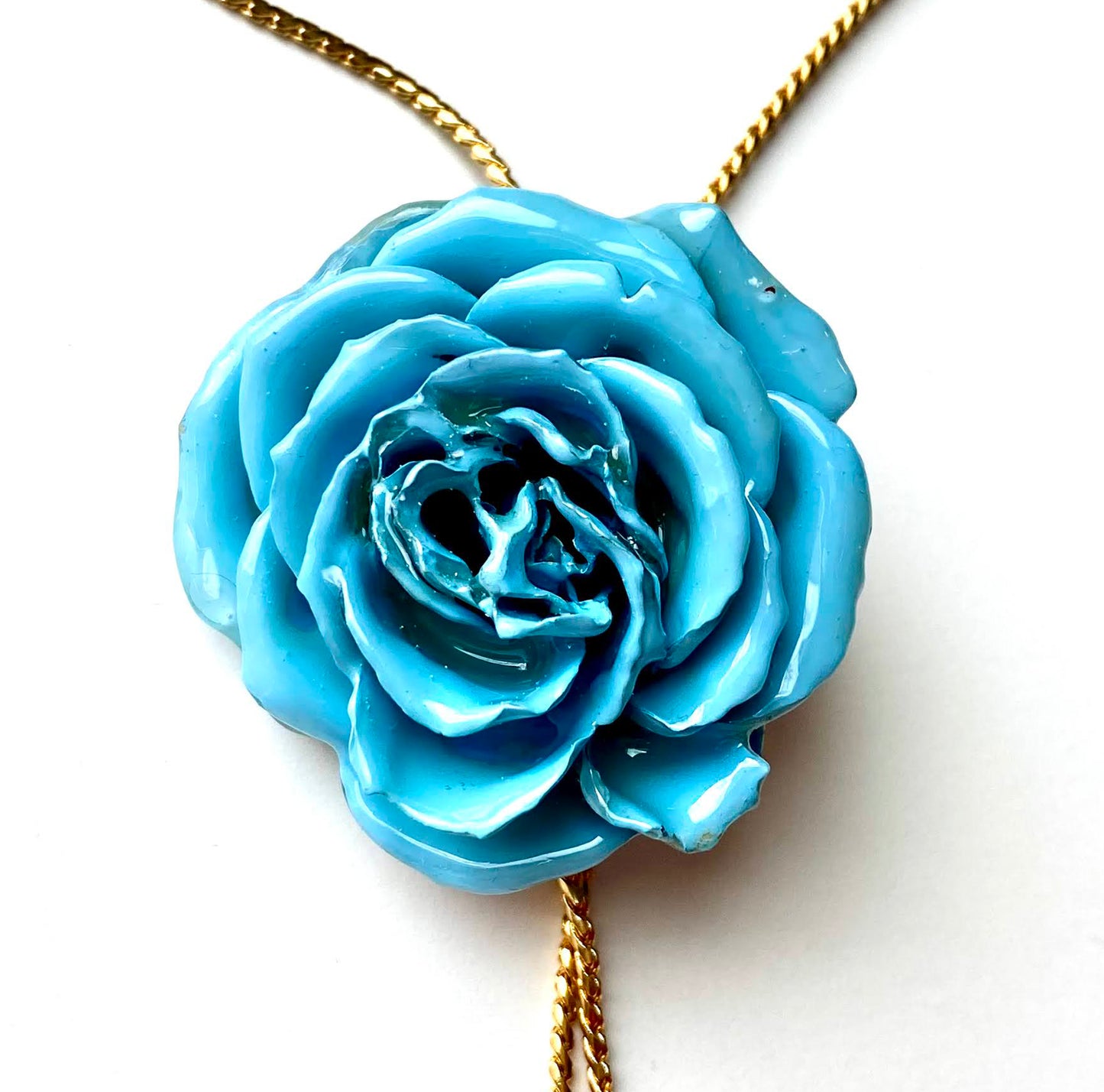 Mini Rose Mini 1.5-2.25 inch Pendant Necklace 18 inch Gold Plated 24K (Baby Blue)