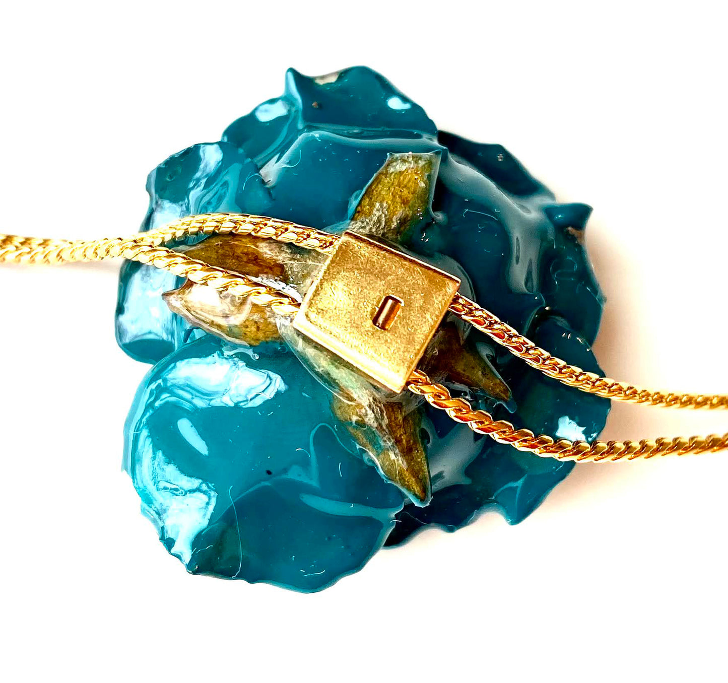 Mini Rose Mini 1.5-2.25 inch Pendant Necklace 18 inch Gold Plated 24K (Turquoise)