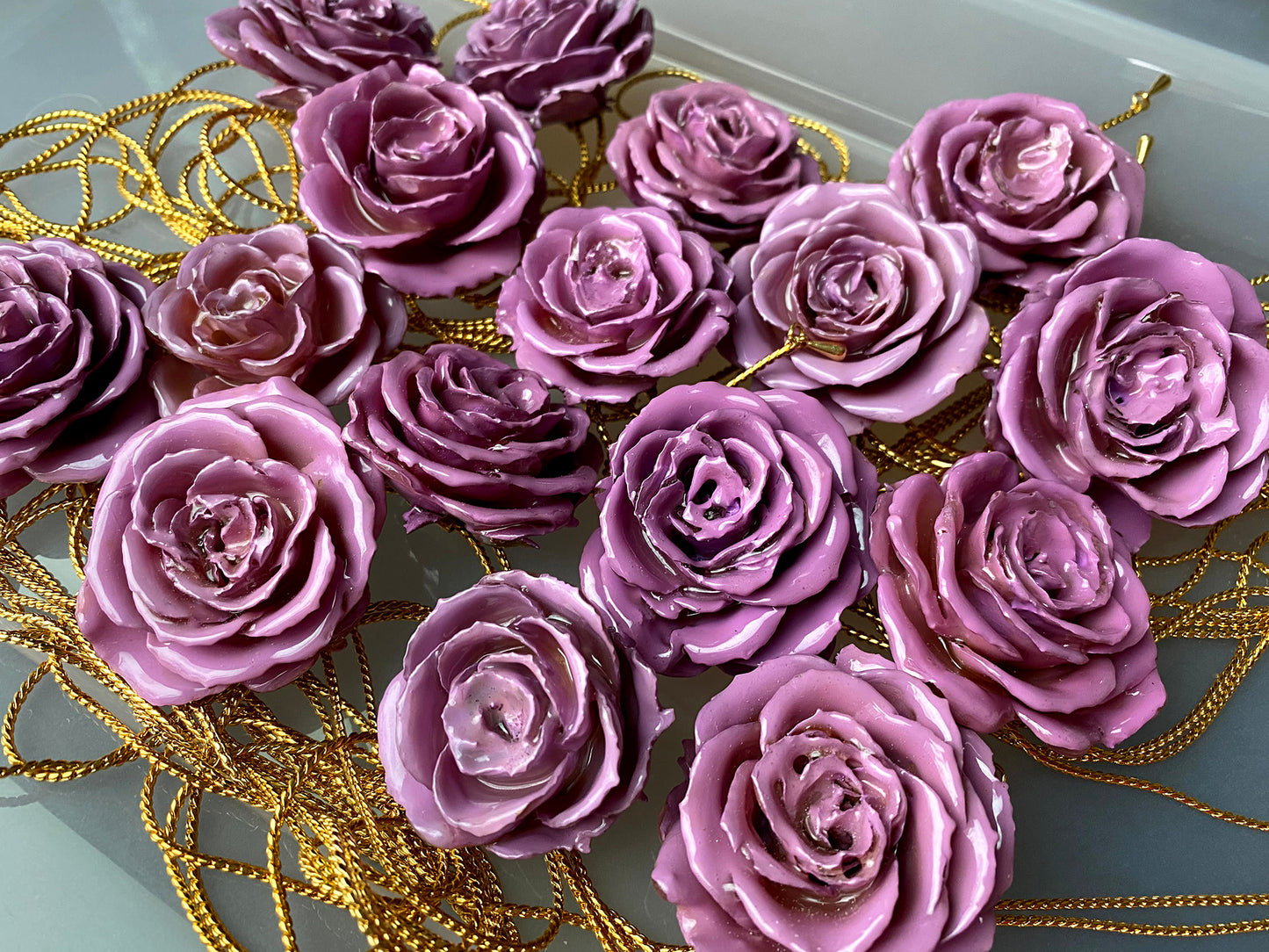 Mini Rose Mini 1.5-2.25 inch Pendant Necklace 18 inch Gold Plated 24K (Purple Lilac)