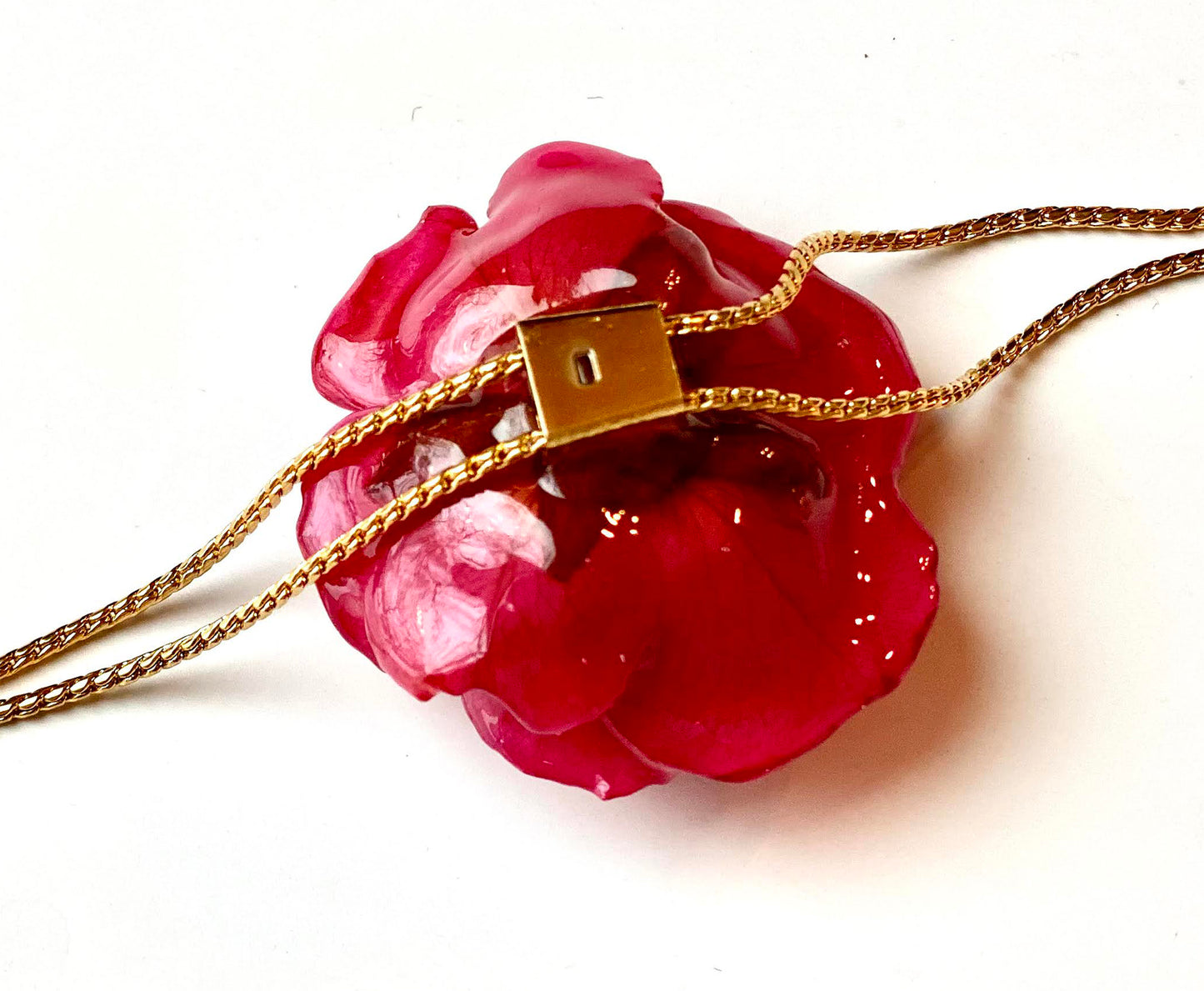 Mini Rose Mini 1.5-2.25 inch Pendant Necklace 18 inch Gold Plated 24K (Pink)