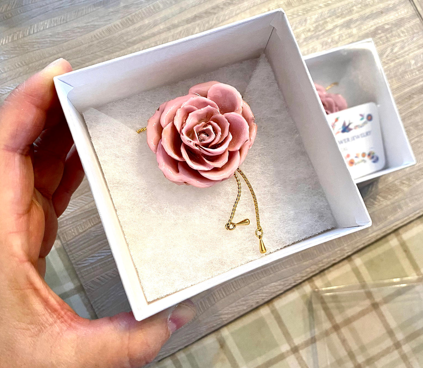 Mini Rose Mini 1.5-2.25 inch Pendant Necklace 18 inch Gold Plated 24K (Baby Pink)