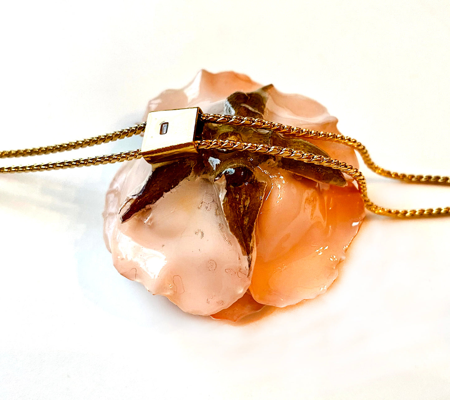 Mini Rose Mini 1.5-2.25 inch Pendant Necklace 18 inch Gold Plated 24K (Peach)