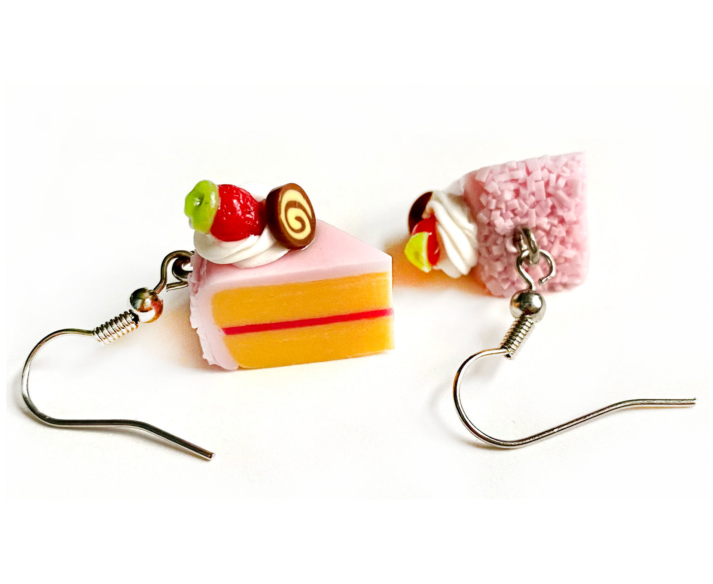 Handmade miniature food model earrings for Girls Teen - Slice Cake Strawberry Cookies