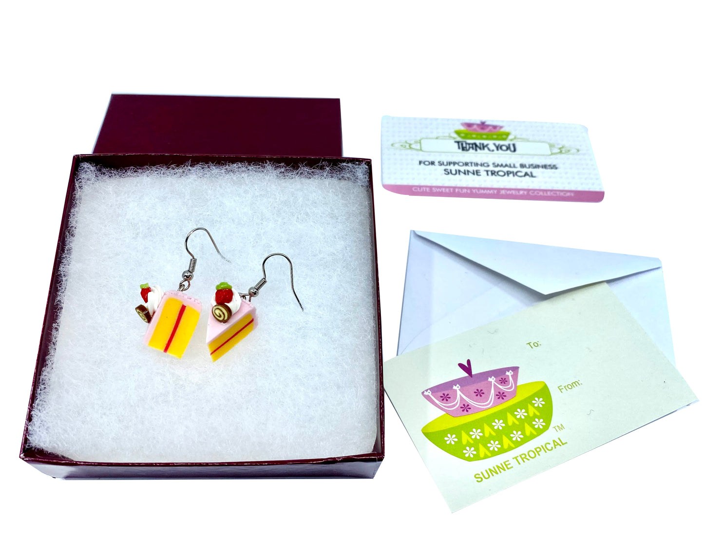 Handmade miniature food model earrings for Girls Teen - Slice Cake Strawberry Cookies