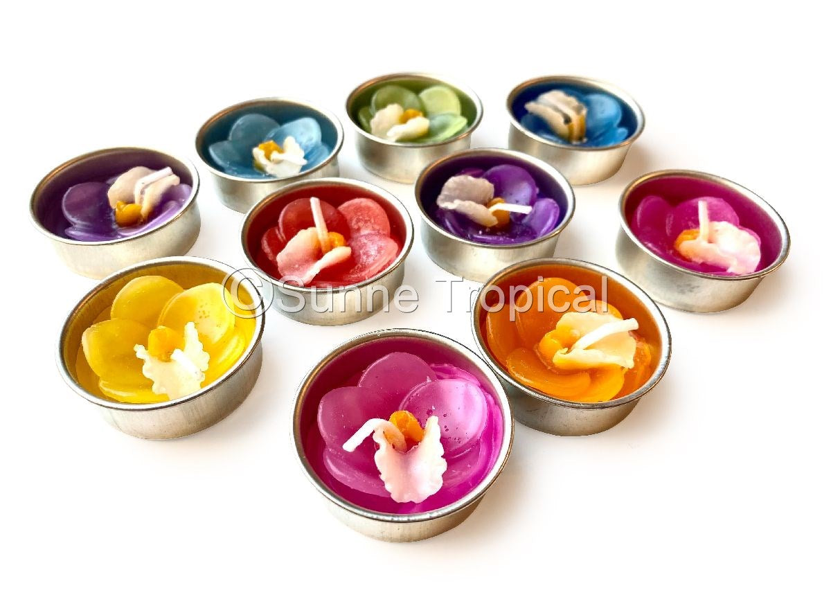 Orchid Vanda Flower Set of 10 Tealight Candles (Multi-Color)