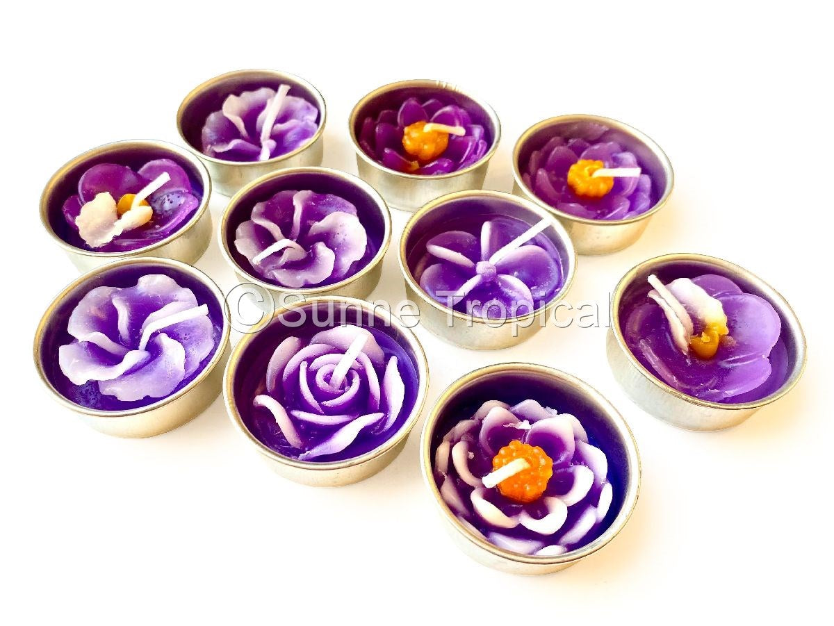 Assort Surprise Pack Flowers Set of 10 Tealight Candles (Purple)