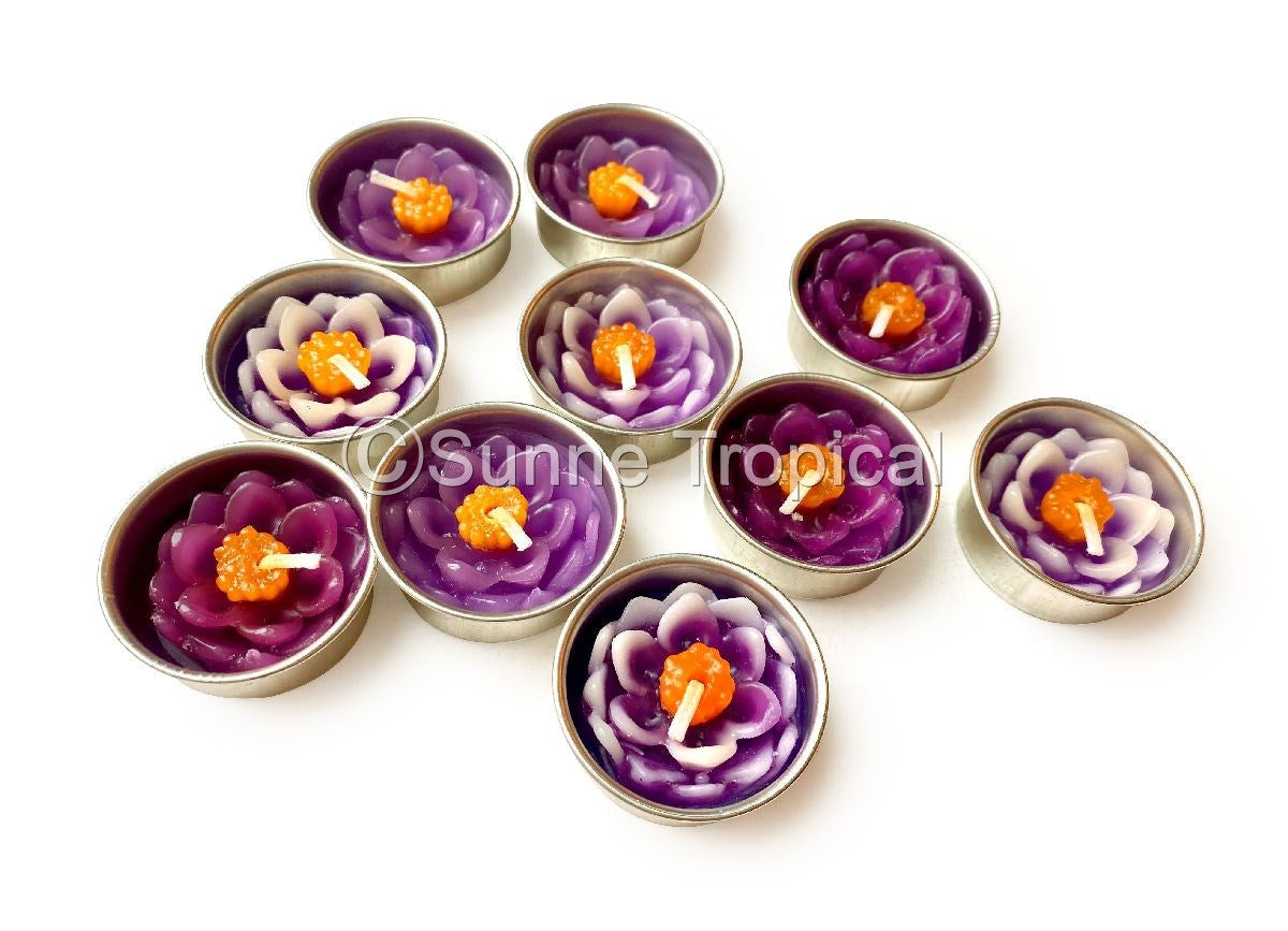 Lotus Flower Set of 10 Tealight Candles  (Purple)