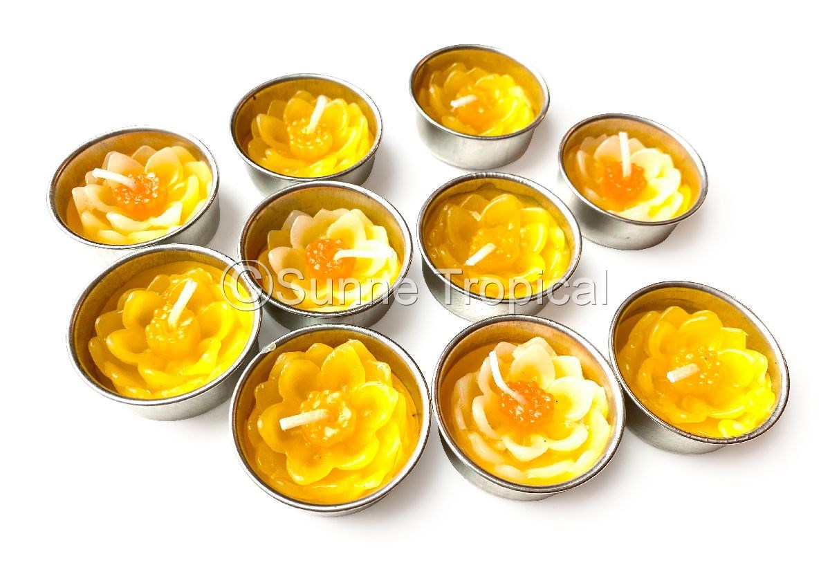 Lotus Flower Set of 10 Tealight Candles  (Yellow)