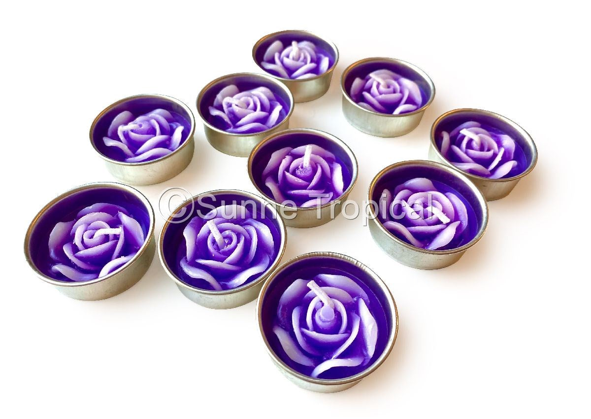 Rose Flower Set of 10 Tealight Candles (Purple)