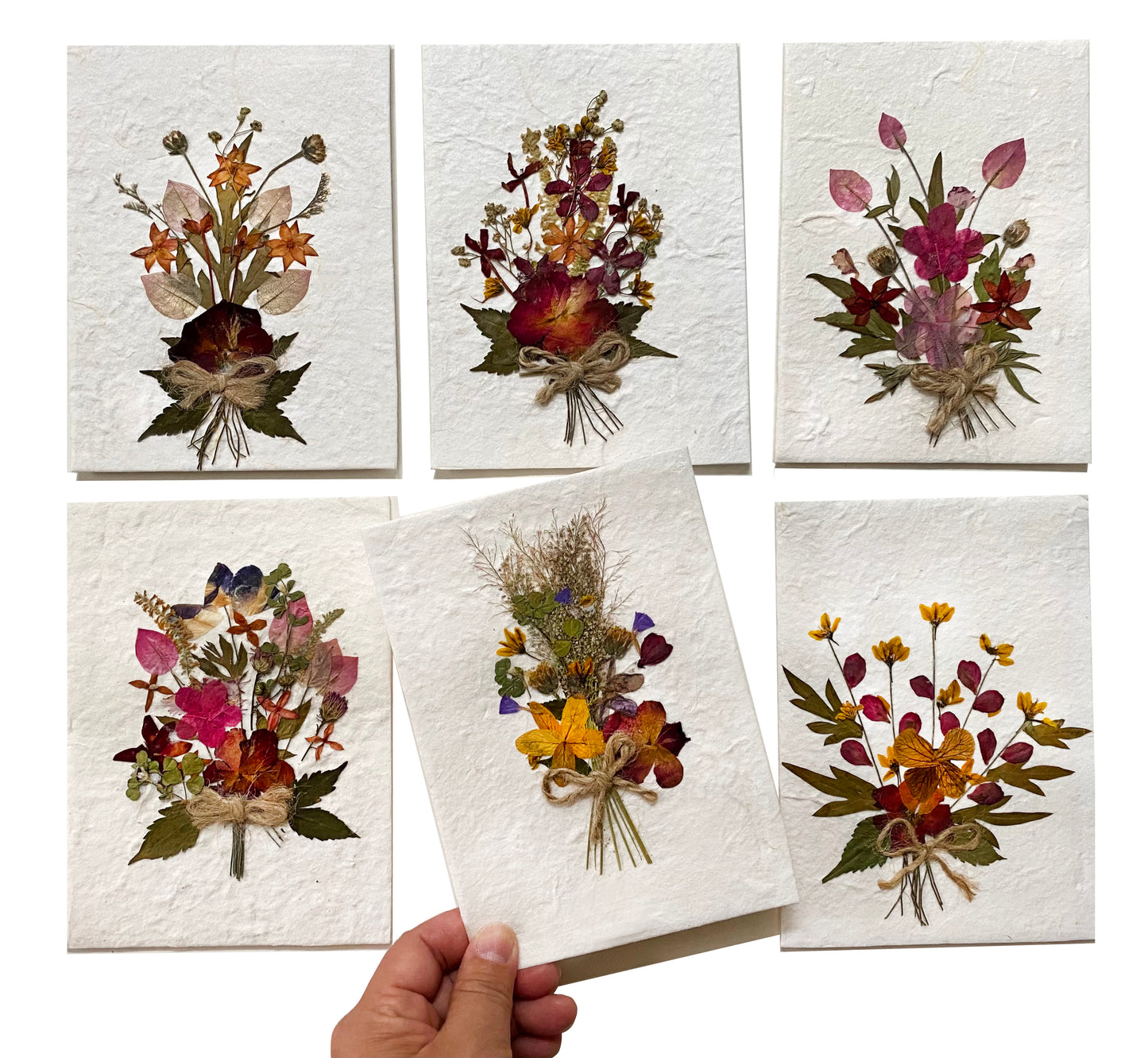 Handmade Cards 5x7 inch Real Dried Flowers Random Pack (3 BOUQUET Flowers)