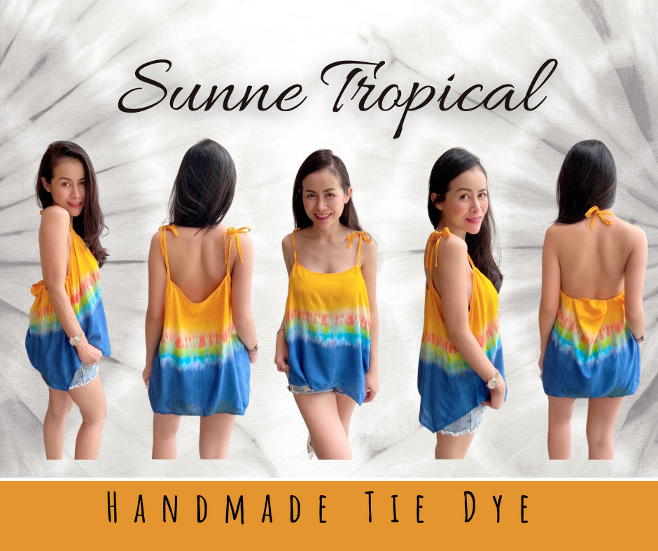 Cami Camisole Teen & Women, One Size Free Size Fit 0 to 8, Handmade Tie Dyed - Yellow Mellow