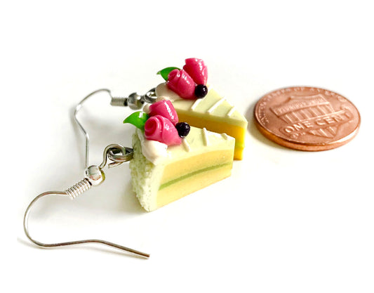 Handmade miniature food model earrings for Girls Teen - Slice Cake Lemon Cake