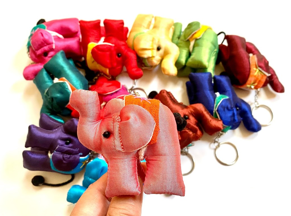 Silk Elephant Upcycle Fabric Handmade Keychain Key Rings Bag Accessories Handmade Gift (Random Pack 4)