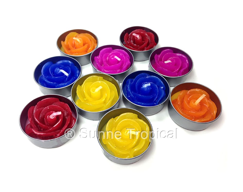 Rose Flower Set of 10 Tealight Candles (Multi-Color)