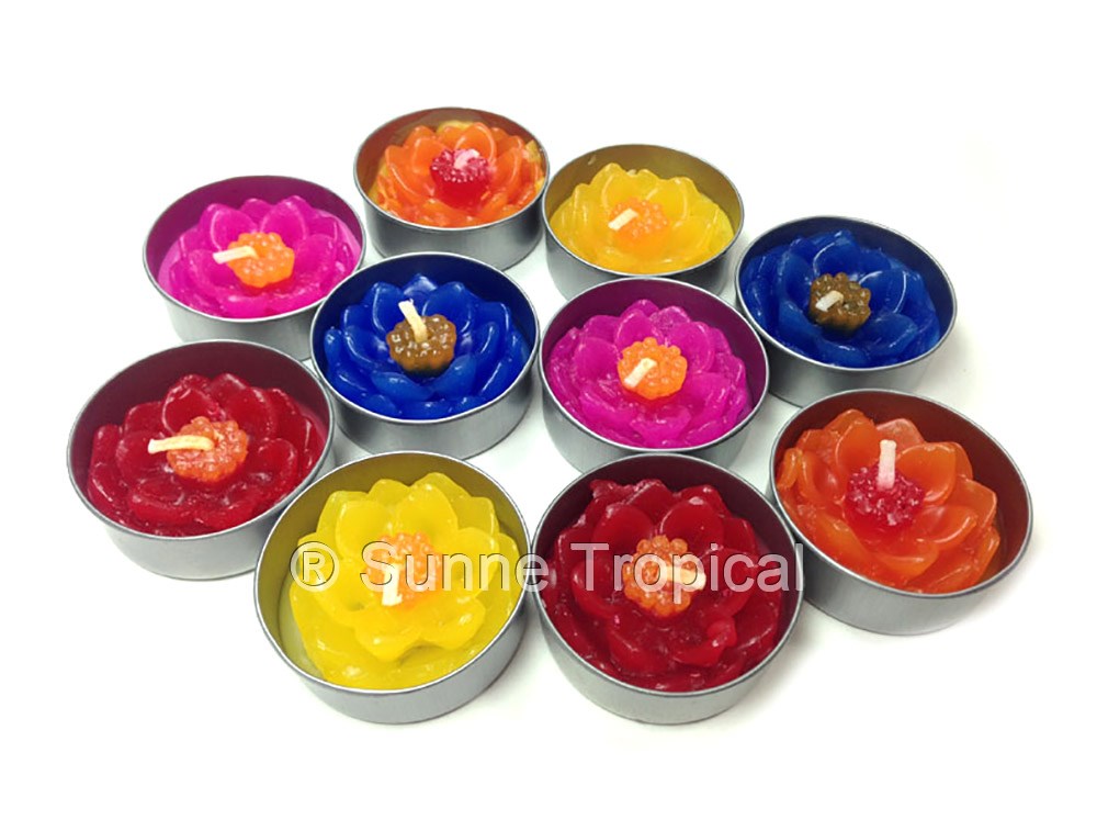 Lotus Flower Set of 10 Tealight Candles  (Multi-Color)